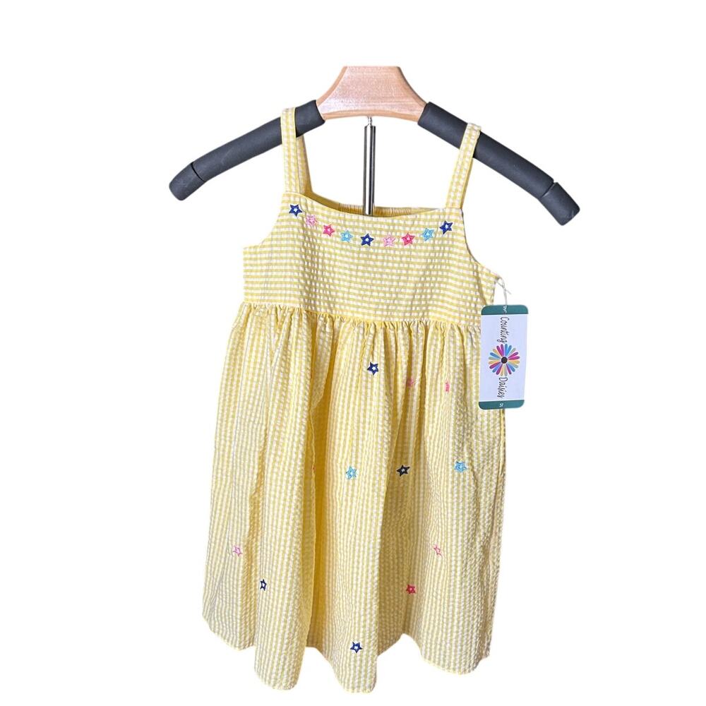 NWT Country Daisies girls sz 5T Yellow gingham sundress with embroidered stars
